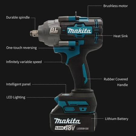 Makita Brushless 2000Nm High Torque Air Cannon Car Tire Repair Removal Wrench 18V Power Tool Applicable Makita Battery Home DIY