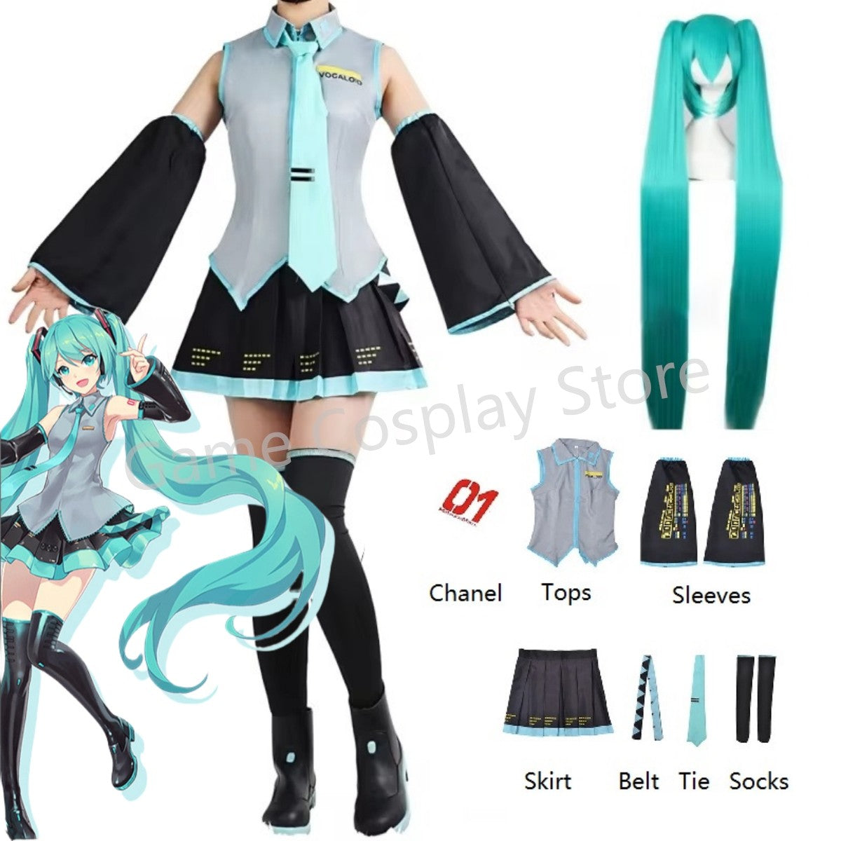 Anime Figures Performance Clothes Miku Cosplay Costume JK Skirt Suit Wig Accessories Halloween Carnival Party Comic Con