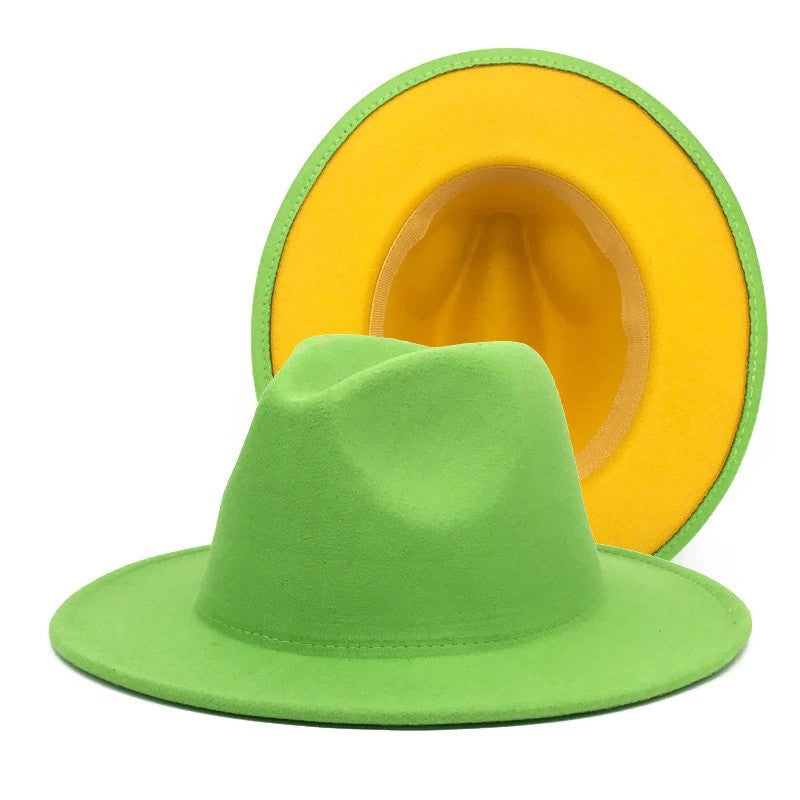 QBHAT Two-color Fedora Hat Women Men Wide Brim Felt Jazz Hat Ladies Party Top Cap Patchwork Chapeau Sombreros De Mujer 50 Colors