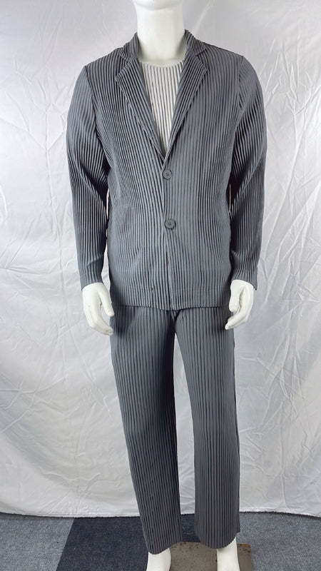 Miyake New 2025 Spring Suit Long Sleeve Pleated Pleated Men's Jacket Lapel Pleated Solid Color Fashion Loose Plisse Casual Top