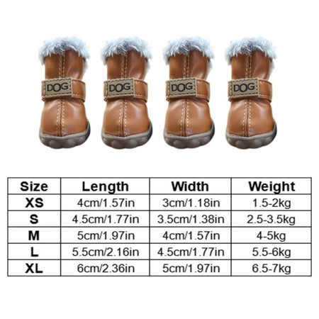Dog Rainshoes Warm Pet Snow Boots Waterproof Soft Winter Pet Dog Shoes Plush/PU Non Slip for 4Pcs/Set Chihuahua