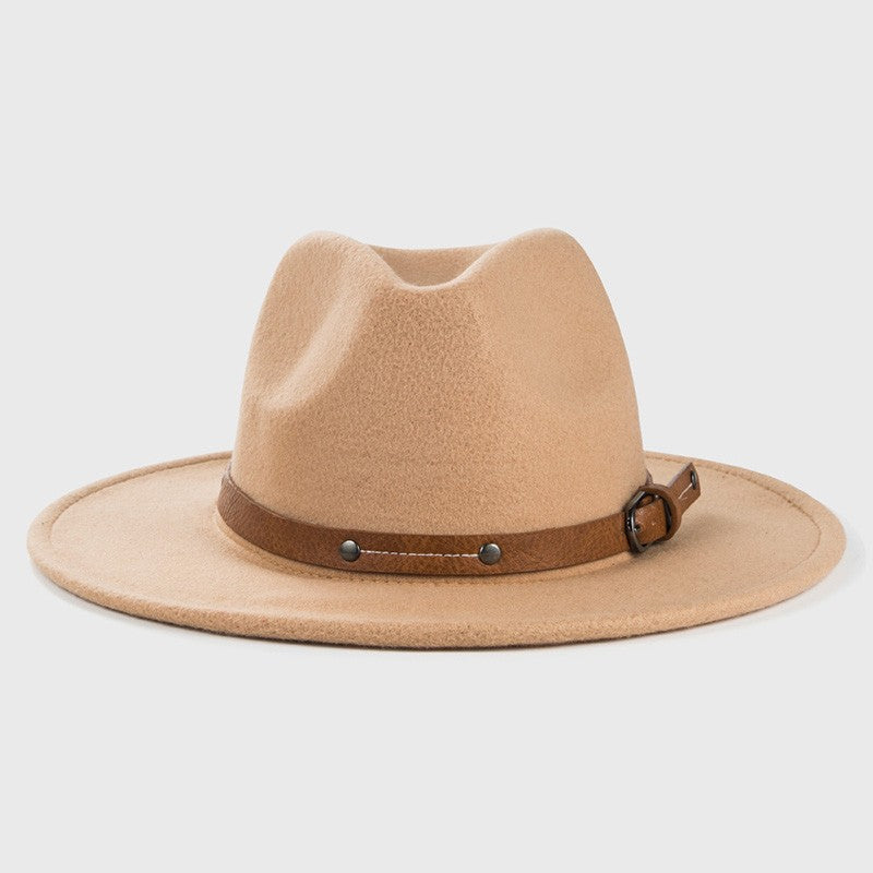 Belt Wool Fedoras Hat For Women Men Winter Autumn Warm Vintage British Style Round Bowler Caps Church Flat Brim Felt Jazz Hats