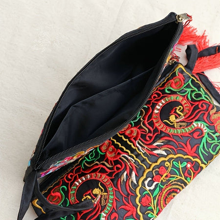 Ethnic Floral Embroidery Long Wallet Wristlet Clutch Bag Phone Vintage Embroidered Wristlet Clutch Evening Bag Wallets for Women