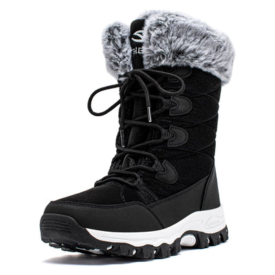 HOBIBEAR Womens Winter Snow Boots Waterproof Outdoor Warm Faux Fur Lined Shoes Non-Slip Lace-Up Boots