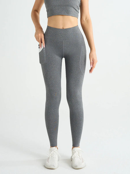 New High Waist Women's Leggings Stretch Yoga Pants Tights With Pockets Push Up Fitness Running Sportswear Solid Color Pants