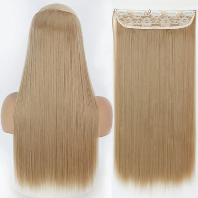 Long Straight Hairstyle 5 Clip Natural Hair Extension Synthetic Fiber Heat-Resistant Hairpiece 22"32" Black Brown Blonde