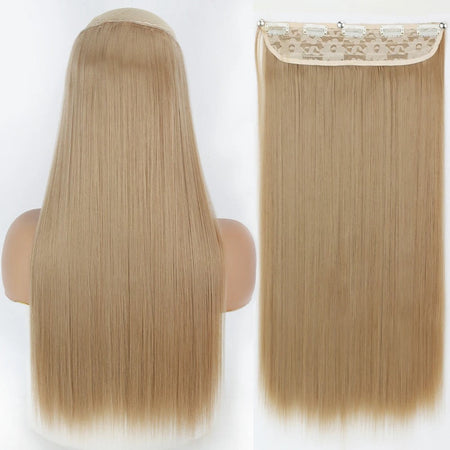 Long Straight Hairstyle 5 Clip Natural Hair Extension Synthetic Fiber Heat-Resistant Hairpiece 22"32" Black Brown Blonde