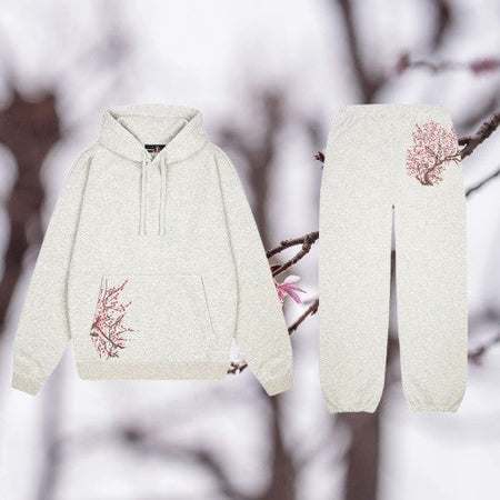 American Retro Sakura Hoodie Sweatpants Two Piece Set Y2K Mens and Womens Sportswear Fashion Casual Pullover Casual Pants Set
