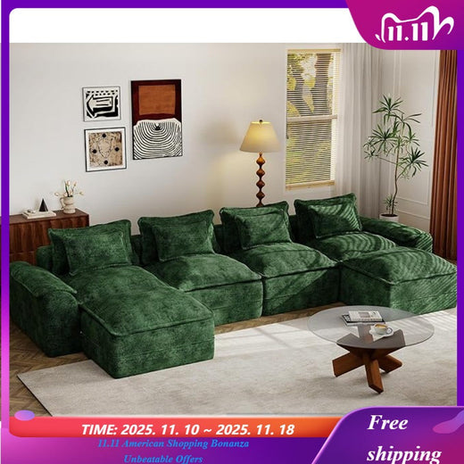 52" Cloud Modular Sectional Couch 4-Seater Sofa with Ottomans U Shaped Couch Deep Seat Sofa with Removable Cover for Living Room