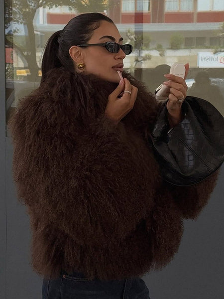 Fashion Solid Plush Faux Fur Coat Women Elegant Warm Long Sleeves Loose Jacket 2025 Lady Winter Chic High Street Outerwear ?