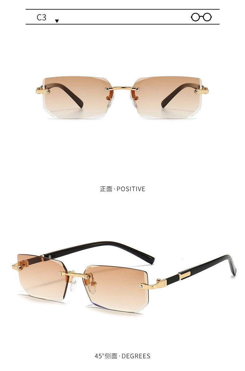 Rimless Sunglasses Rectangle Fashion Popular Women Men Shades Small Square Sun Glasses for Female Male Summer Traveling Oculos