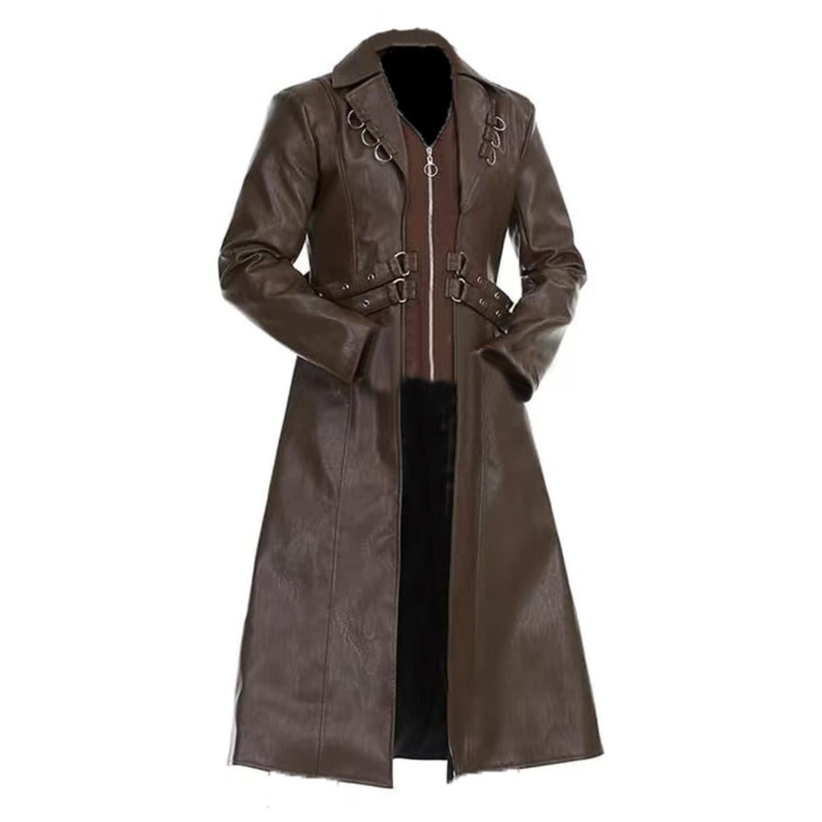 Men Steampunk Faux Leather Vintage Jacket Medieval Trench Coat Long Outwear Winter Gothic Windbreaker Motorcycle Halloween Stage