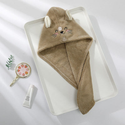 Cute Soft Microfiber Towels Shower Cap Towel Bath Hats Dry Hair Cap Quick Drying Cat Hat for Women Lady Turban Head Girl Towel