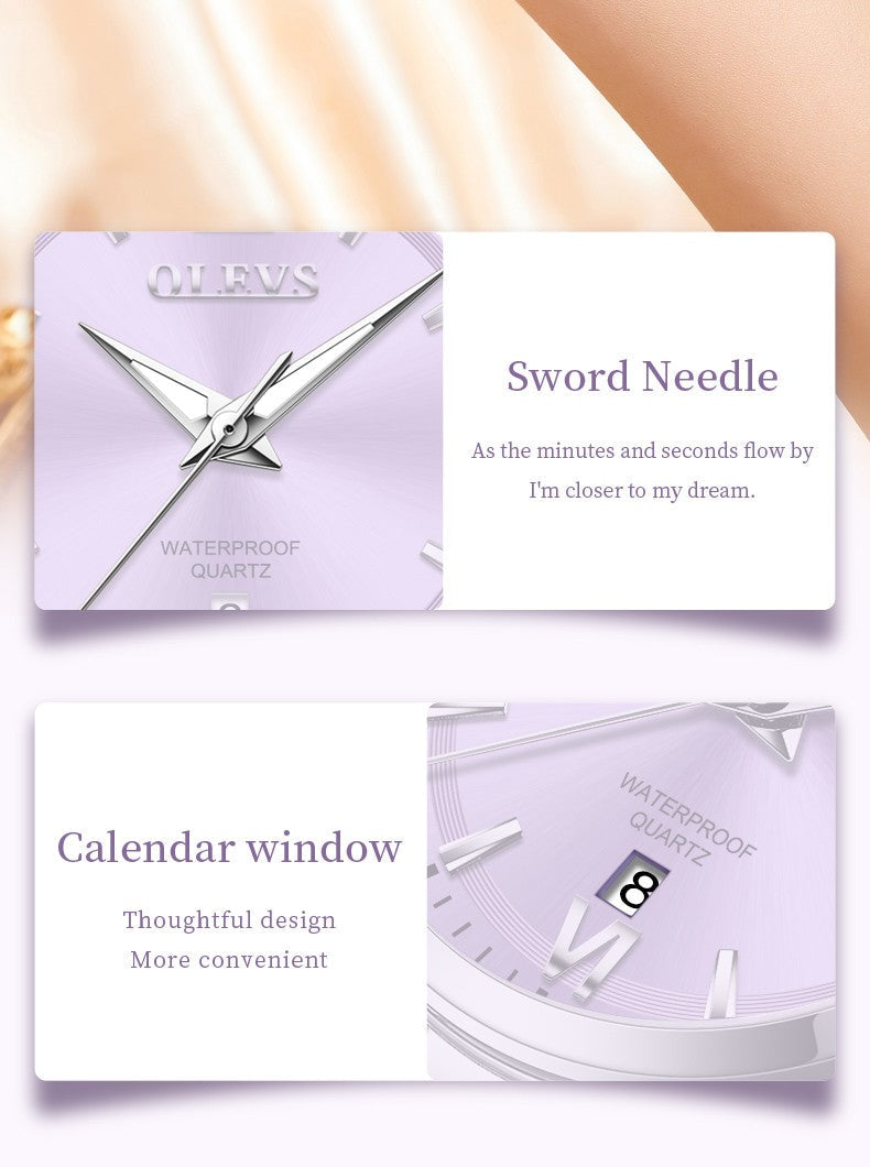 OLEVS 3668 Women Watch Luxury Original Quartz Watch Sword Needle Fashion Roman Automatic Date Calendar Window Women Watch