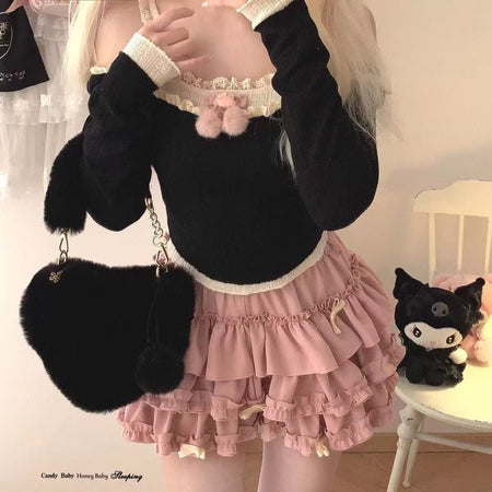 2025 Summer New Versatile Women's Clothing Blue Bow Lace Cake Tutu Mini Skirt Kawaii Pink Sweet Cute Thin A-line Skirts Ladies