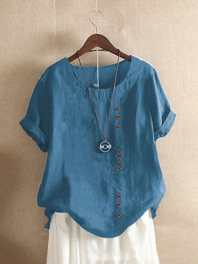 New Summer Women's Plus Size Shirt O-neck Cotton and Linen Loose Casual Ethnic Style Elegant Casual White Pink Top for Women