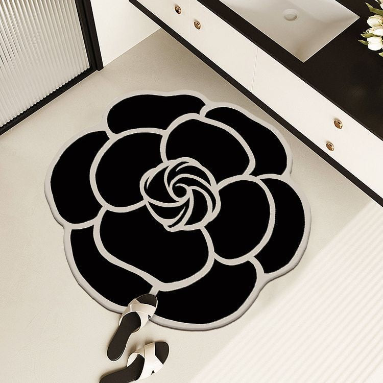 Round Camellia Crystal Velvet Floor Mat Living Room Bathroom Door Absorbent Quick-Drying Floor Rugs Household Non-slip Carpet