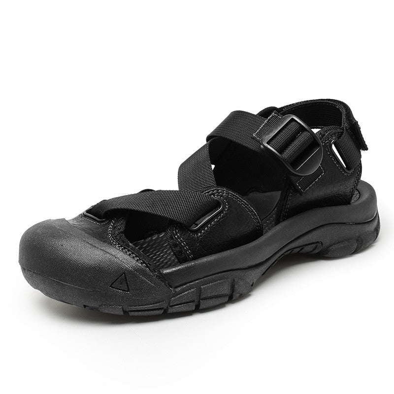 Sandals for Men's Summer New Cowhide Casual Beach Shoes, Genuine Leather for Men's Anti Slip Middle-aged Sandals and Slippers
