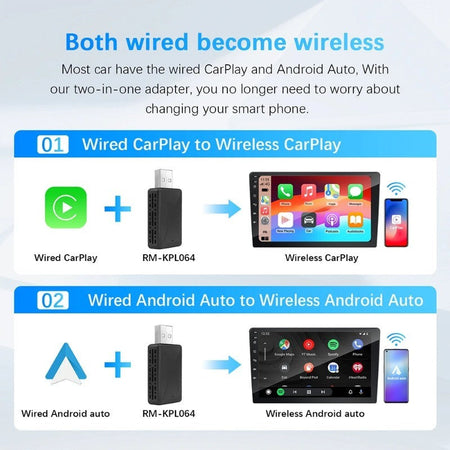 Carplay Android Auto Wireless Adapter for Toyota Mazda Nissan Camry Suzuki Subaru Citroen Audi Mercedes Kia Ford Opel Spotify BT