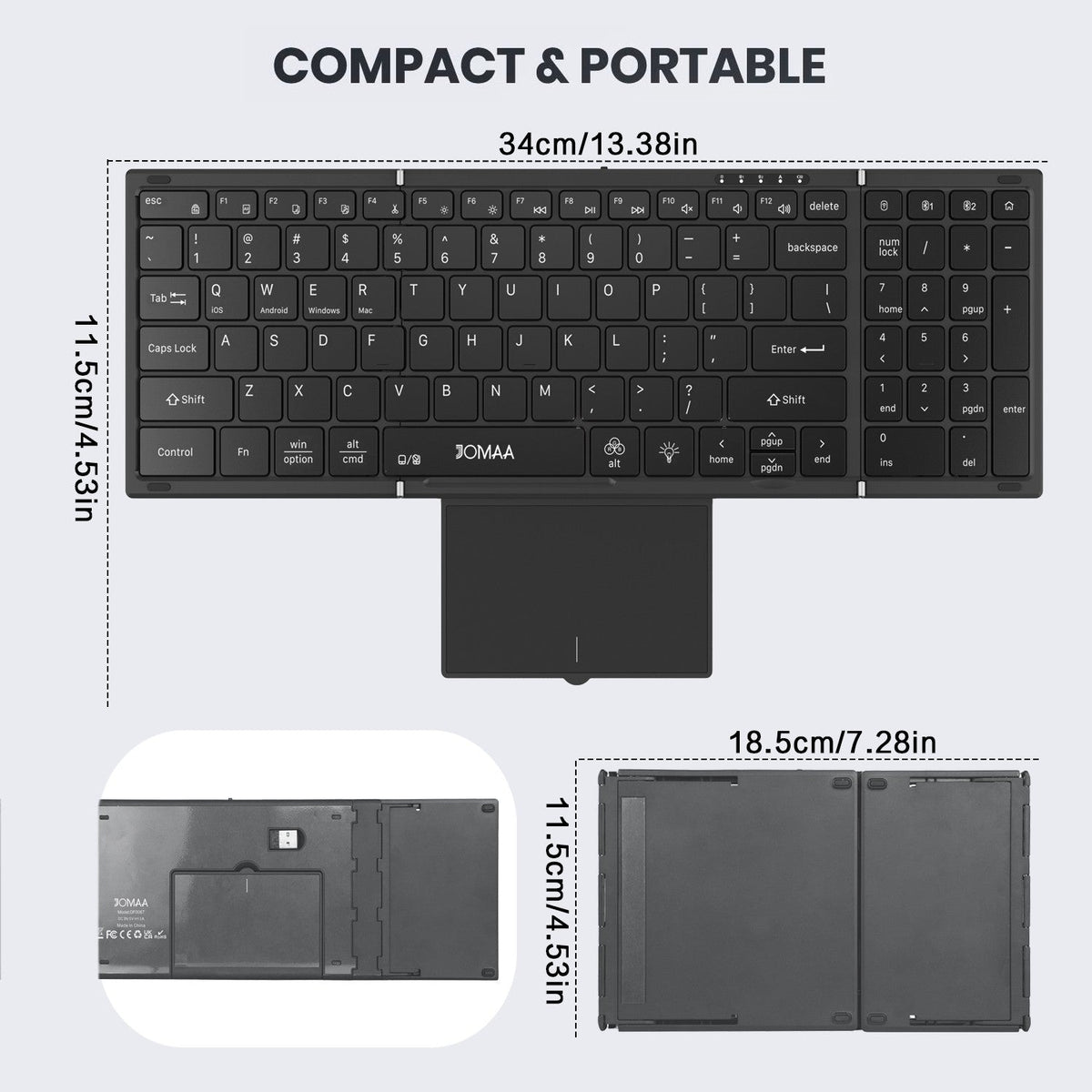 Portable Bluetooth Dual Mode Wireless Touchpad Keyboard with RGB Backlit,98Keys Foldable Office Keyboard for PC/Laptop/Mac-Black