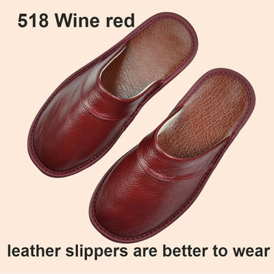 Big sizeGenuine Cow Leather Slippers Homes in indoor slipper Spring Autumn men women elderly non-slip casual single Slides shoes