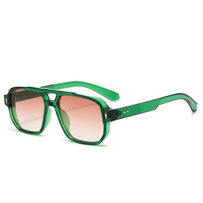 SO&EI Vintage Double Bridges Men Square Sunglasses Fashion Clear Ocean Lens Eyewear Women Trending Rivets Sun Glasses UV400