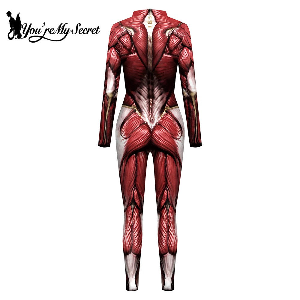 [You're My Secret] Halloween Cosplay Costumes for Men Women 3D Printed Muscle Elastic Human Anatomy Body Bodysuit Jumpsuit