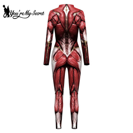 [You're My Secret] Halloween Cosplay Costumes for Men Women 3D Printed Muscle Elastic Human Anatomy Body Bodysuit Jumpsuit