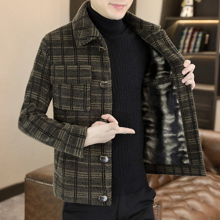2023 Winter Plaid Woolen Jackets Men Fashion Slim Fit Thickened and Warm Trench Coat Casual Business Streetwear Overcoat M-4XL
