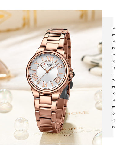 CURREN Romantic Charm Women's Wristwatches Fashion Design Thin Quartz Watch with Luminous Hands Stainless Steel Bracelet