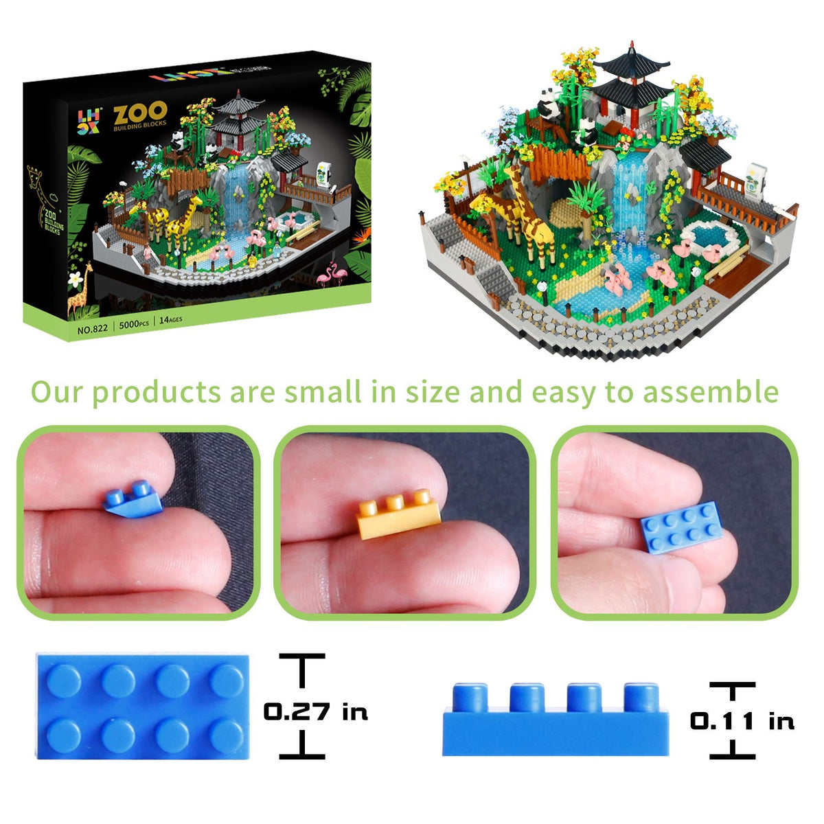 5000PCS City Zoo Gardens Building Blocks Giraffe Panda Zoological Animal Park Street View Assemble Micro Bricks Toys Gifts Kids
