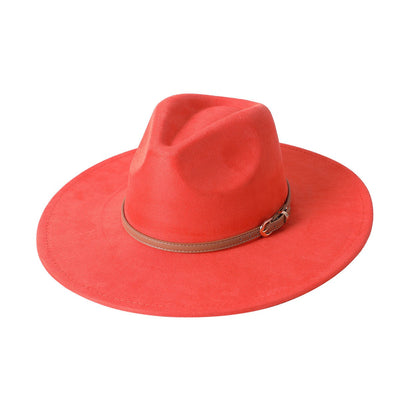 Vegan suede hat belt accessories heart-shaped wide-brimmed fedora hat for men and women felt jazz hat classic chapeau femme