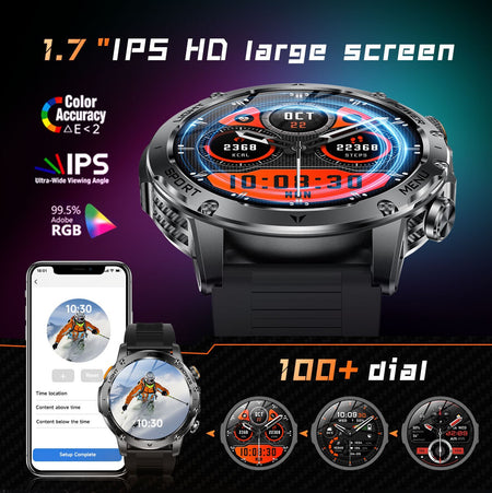 2025 New Military Smart Watch 1000Mah Battery Fitness Tracking 10ATM Waterproof Tactics Sport Flashlight call Bracelet For Men