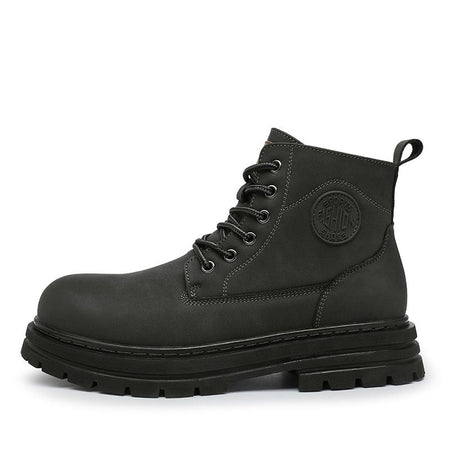New winter men's shoes rain boots motorcycle leather shoes plush warm outdoor leisure high-top lace-up women's boots