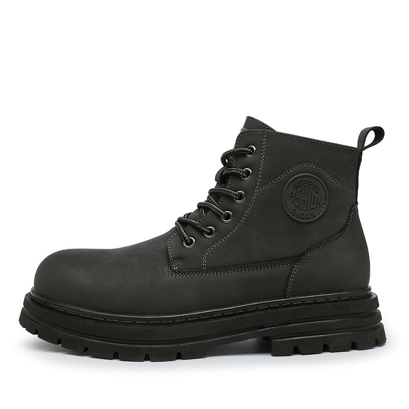 New winter men's shoes rain boots motorcycle leather shoes plush warm outdoor leisure high-top lace-up women's boots