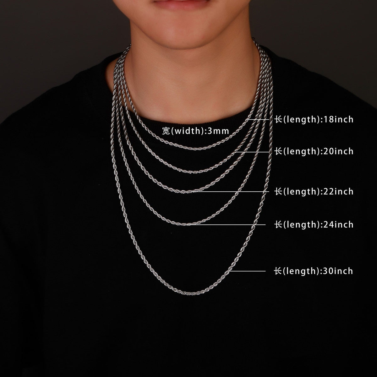 2/3/4/5/6 MM Rope Chain Necklaces For Men Women Twisted Sigapore Links Choker Basic Casual Punk Rock Stainless Steel Jewelry
