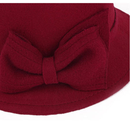 2022 Autumn Winter Fedoras Women Hat Elegant Vintage Bowknot Wool Ladies Hat Dome Felt Wedding Church Jazz Cap Female Bow Bowler