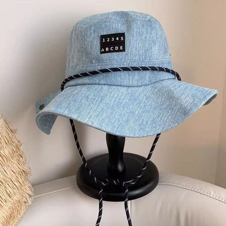 Retro Sunscreen Western Cowboy Hat Lightweight Wide-Brimmed Denim Bucket Hat Japanese Style Cloth Fisherman Hat Travel