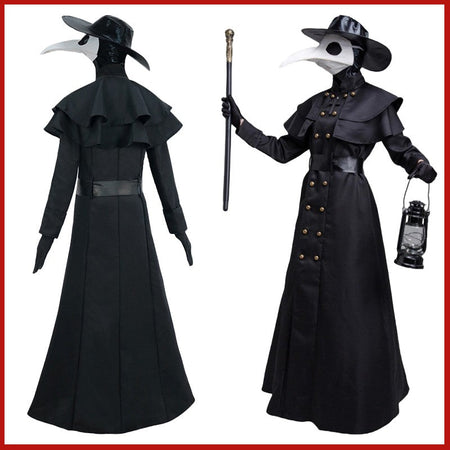 Plague Doctor Bird Cosplay Costume Medieval Hooded Robe Horrord Monk Steampunk Cloak Halloween Carnival Adult Kids Lantern Stick