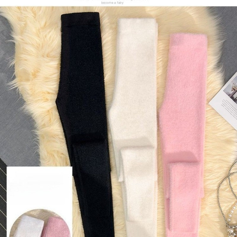Pink Mink Velvet Pants Women High Waist Elasticity Plush Casual Thermal Leggings Tight Knitted Straight Wear Outside Trousers