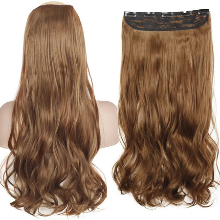 Long Straight Hairstyle 5 Clip Natural Hair Extension Synthetic Fiber Heat-Resistant Hairpiece 22"32" Black Brown Blonde