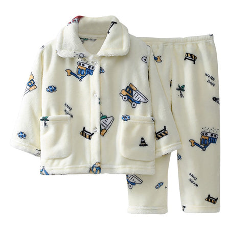 High Quality Coral Fleece Flannel Cute Cartoon Pattern Pajama Sets Boys and Girls Long Sleeve Warm Comfortable Winter Sleepwear