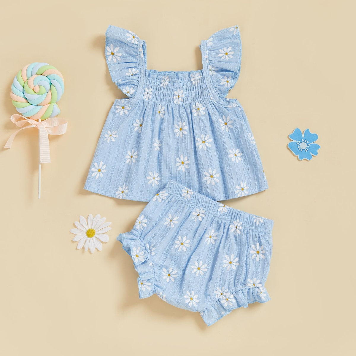Baby Girl Daisy Outfit Toddler Girls Flying Sleeve Babydoll Tops Elastic Waist Ruffle Shorts Cute Summer Clothes 2Pcs Sets