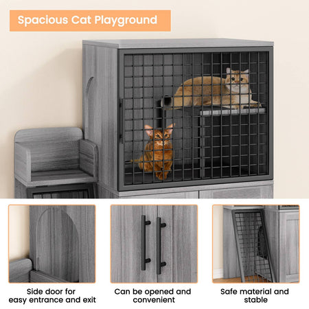 Cat Litter Box Enclosure with Platform,Double Layer Cat Litter Hidden Furniture,Cat Washroom Furniture,Cat House with Ladder