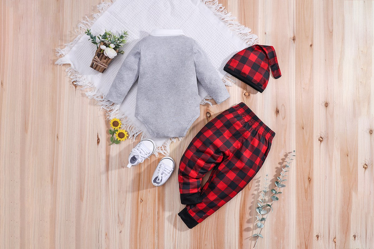 3pcs IURNXB Newborn Baby Boy Girl Clothes Set Christmas Tree Long Sleeve Bodysuit Romper and Pants Hat Fall Winter Outfits 0-18M