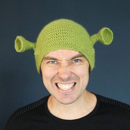 Unisex Balaclava Monster Shrek Hat Wool Winter Warm Knitted Hats  Green Funny Beanie Skullies Cap for Women Men Pure Handmade