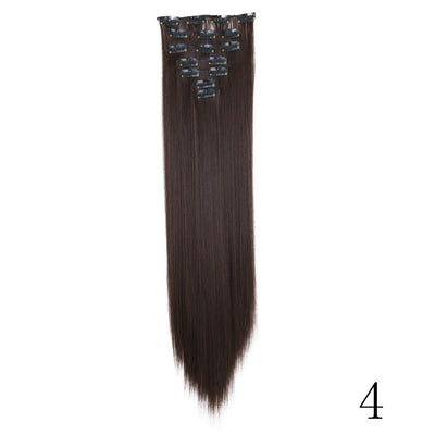 LANSA 7Clips Long Straight Synthetic Clip On Hair Extensions Cheveux Clip Naturel High Temperature Fiber Black Brown Hairpiece
