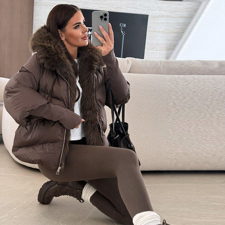 Vintage Women's Fur Coat Elegant Furs Collar Puffer Thicken Full Sleeve Jacket With Furs Female 2025 Autumn Winter Woman Coats
