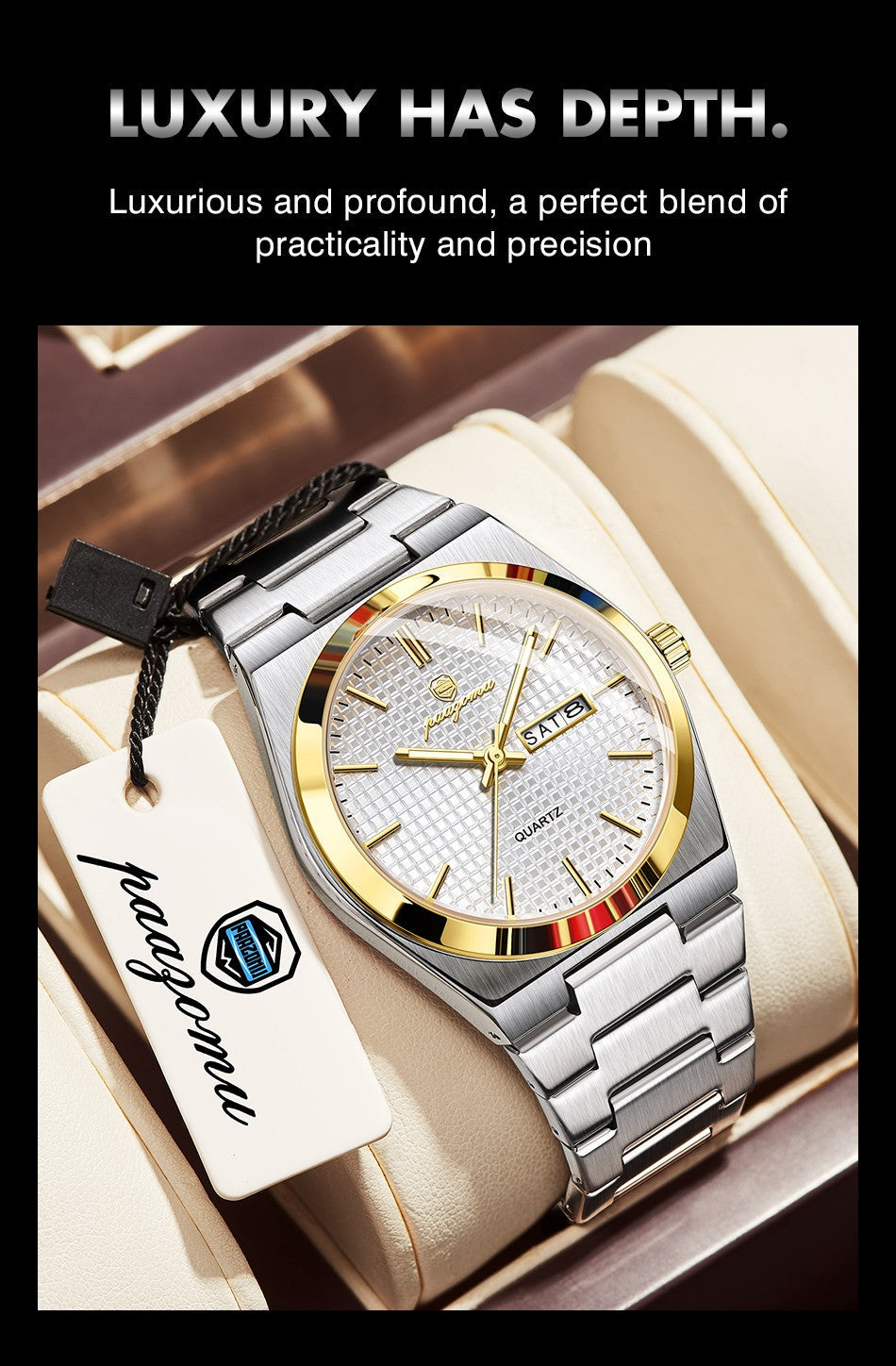 PAAZOMU Original Luxury Men Clock Fashion Luminous Waterproof Chronograph Date Watch For Man Leather Quartz Men's Watches Reloj
