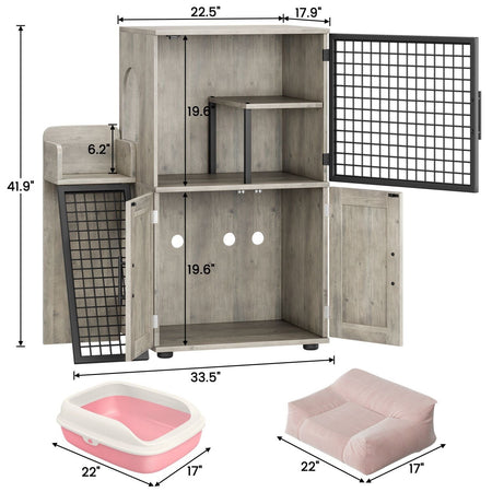 Cat Litter Box Enclosure with Platform,Double Layer Cat Litter Hidden Furniture,Cat Washroom Furniture,Cat House with Ladder